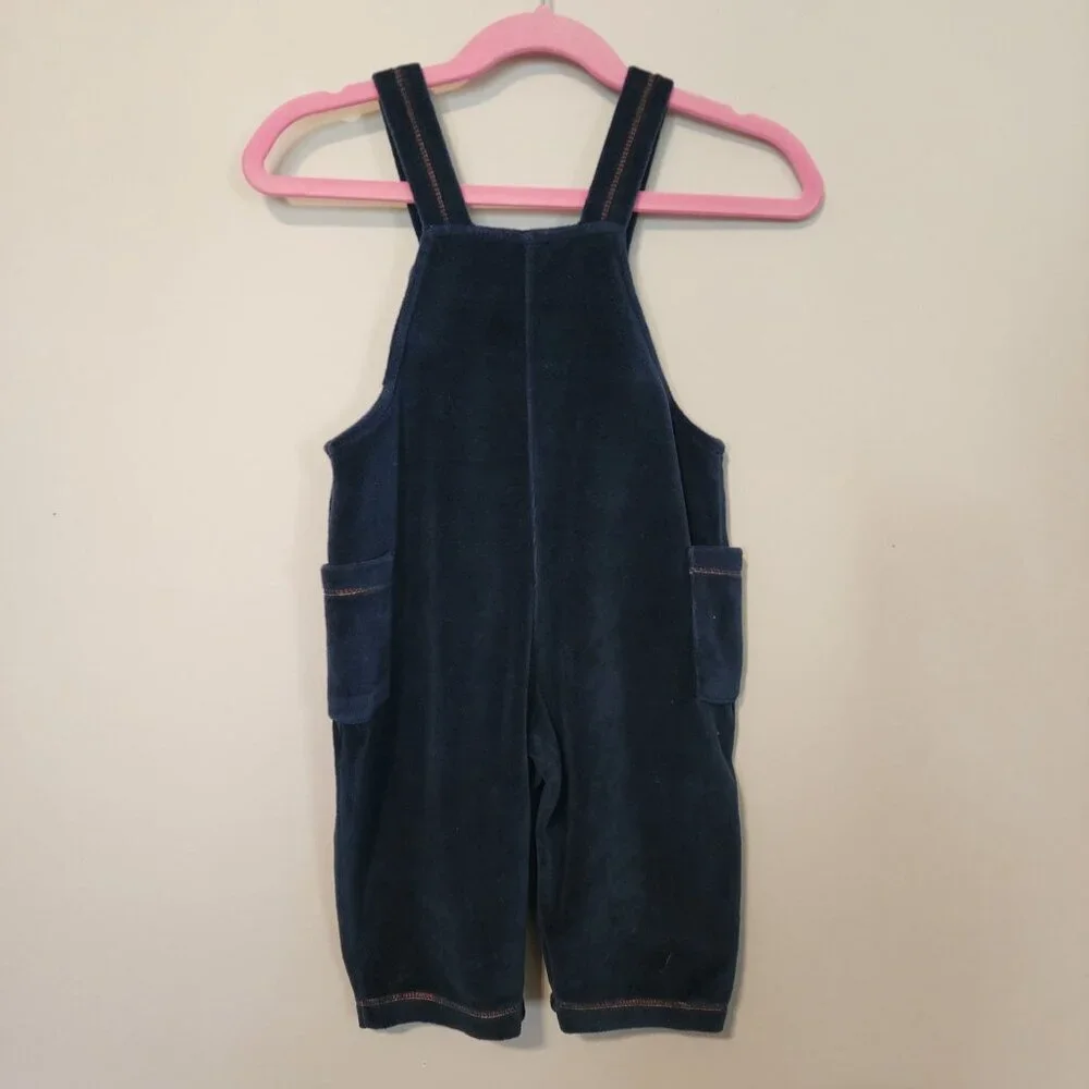 Kissy Kissy baby boy blue velour overalls 12-18 m Construction Vehicles